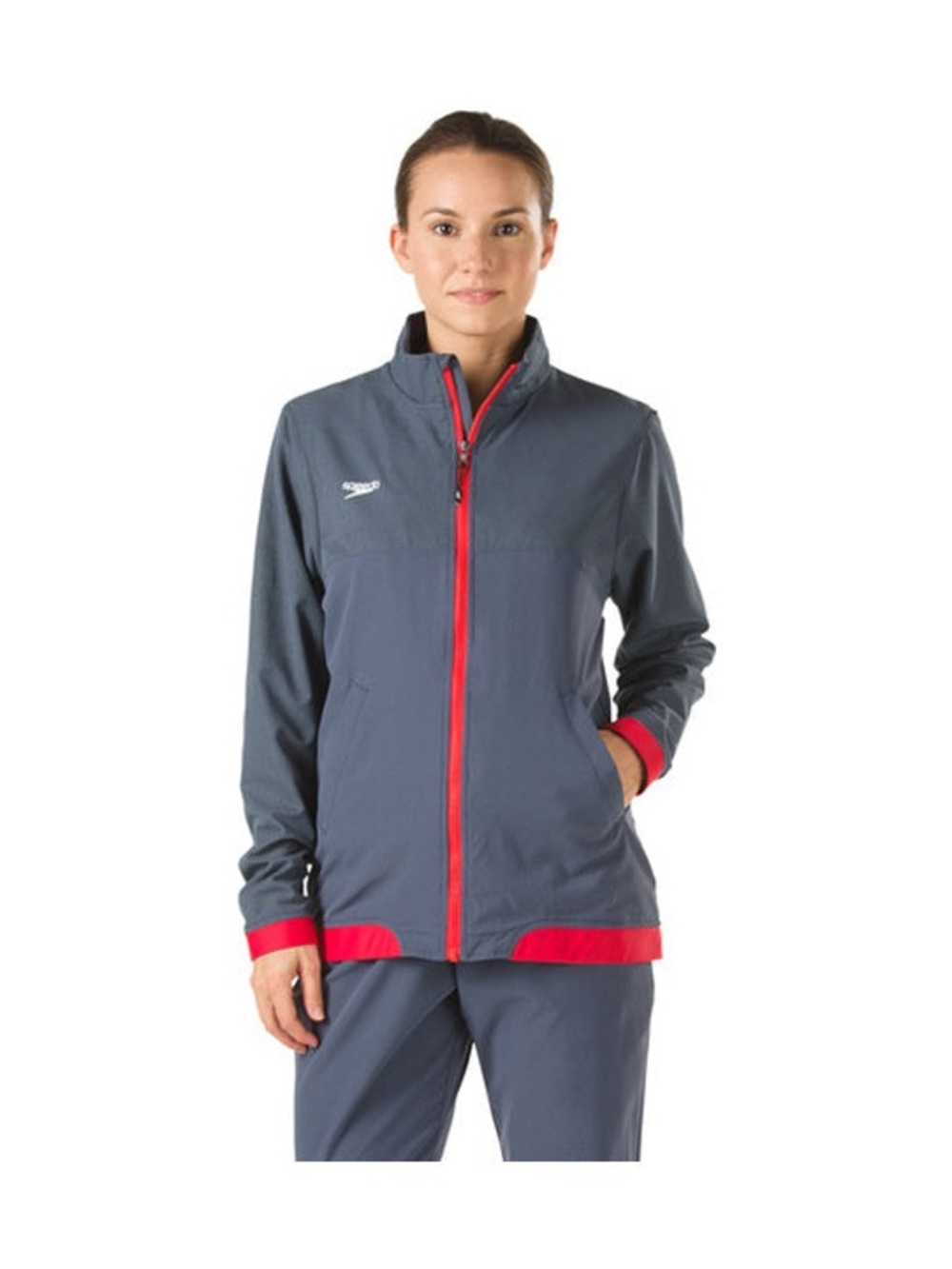 Like new Speedo red gray athletic workout zip jacket S sleek lightweight swim